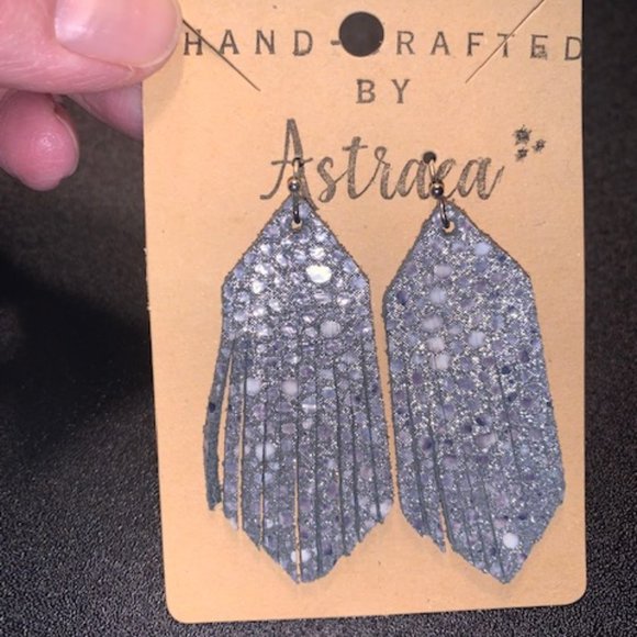 Leather Earrings - Fringed Silver Sparkle - Picture 1 of 3